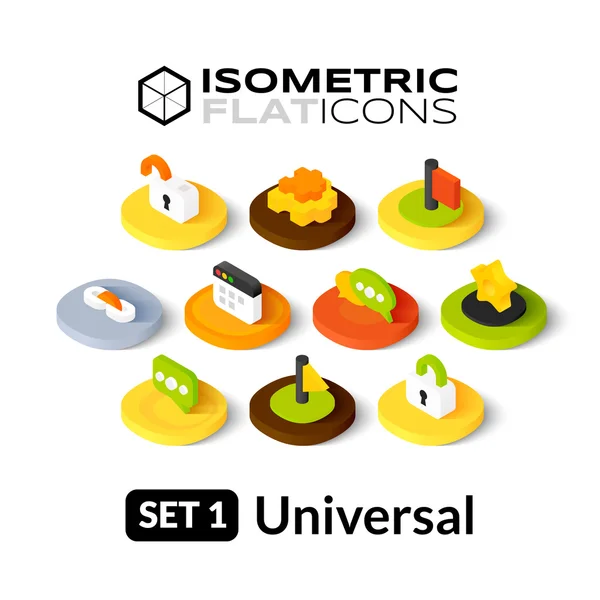 Isometric ikon datar ditata - Stok Vektor