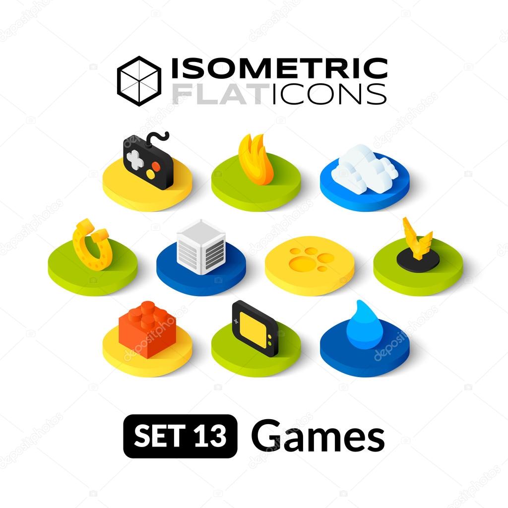 Isometric flat icons, 3D pictograms vector set - Games symbol collection