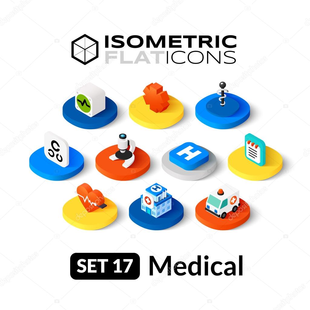 Isometric flat icons, 3D pictograms vector set - Medical symbol collection