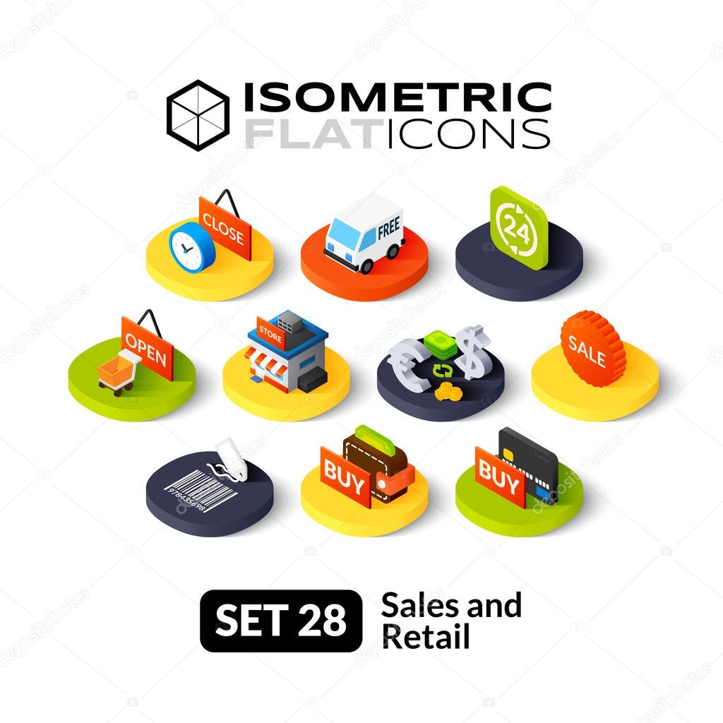 Isometric flat icons set