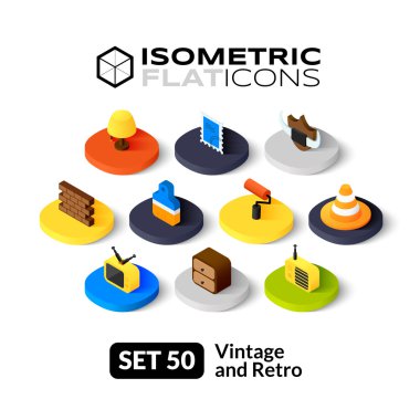 50 izometrik düz Icons set