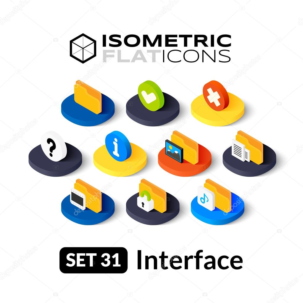 Isometric flat icons, 3D pictograms vector set - Interface symbol collection