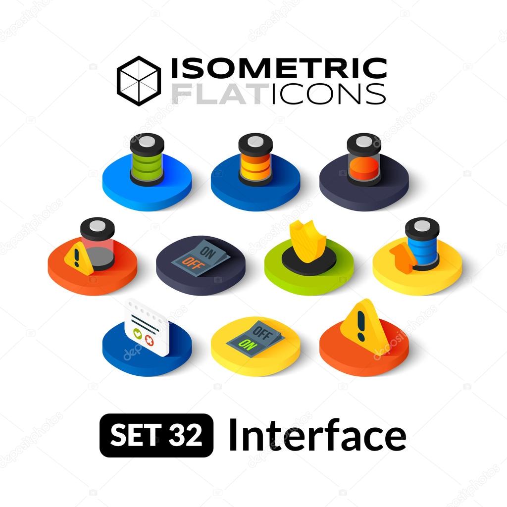 Isometric flat icons, 3D pictograms vector set - Interface symbol collection