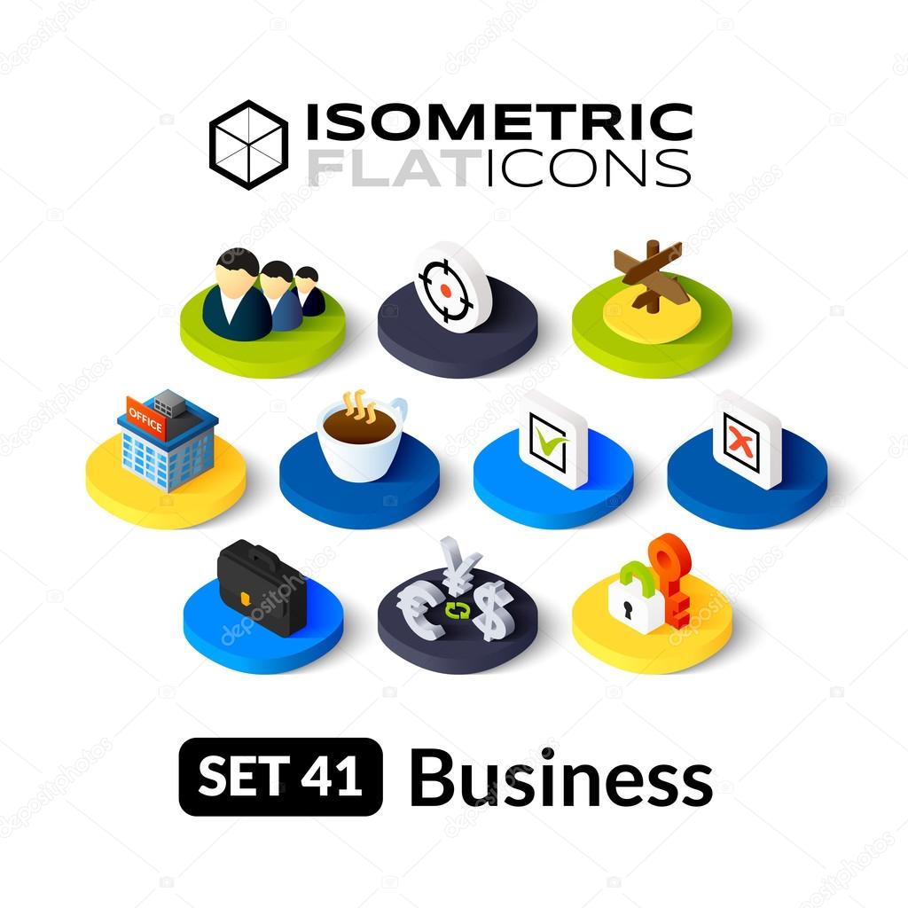 Isometric flat icons, 3D pictograms vector set - Business symbol collection