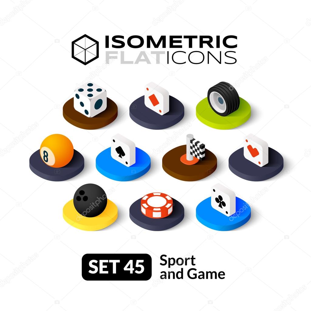Isometric flat icons, 3D pictograms vector set - Sport and game symbol collection