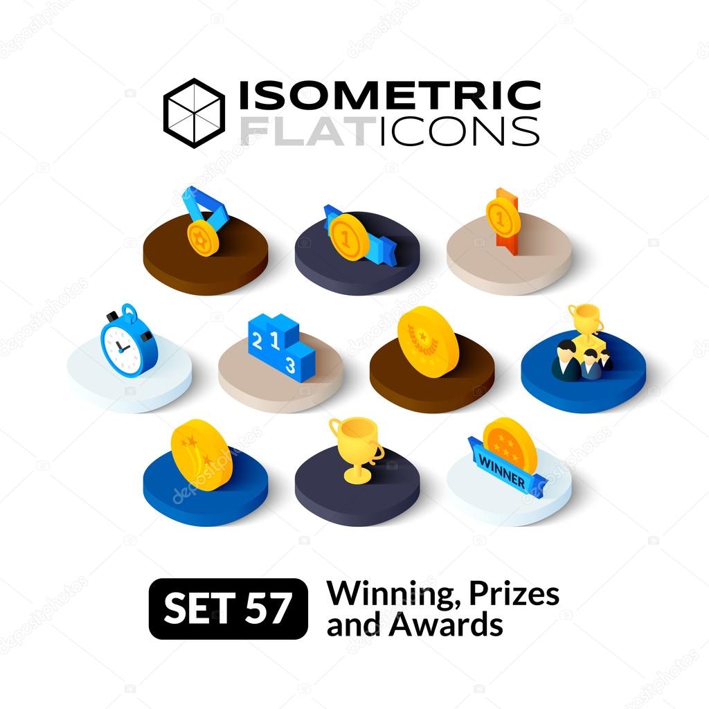 Isometric flat icons, 3D pictograms vector set - Winning, Prizes and awards symbol collection