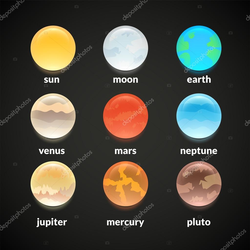 Planets of solar system, vector icons set