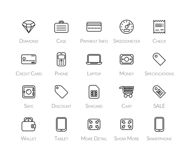 Iconos de contorno diseño plano delgado — Vector de stock