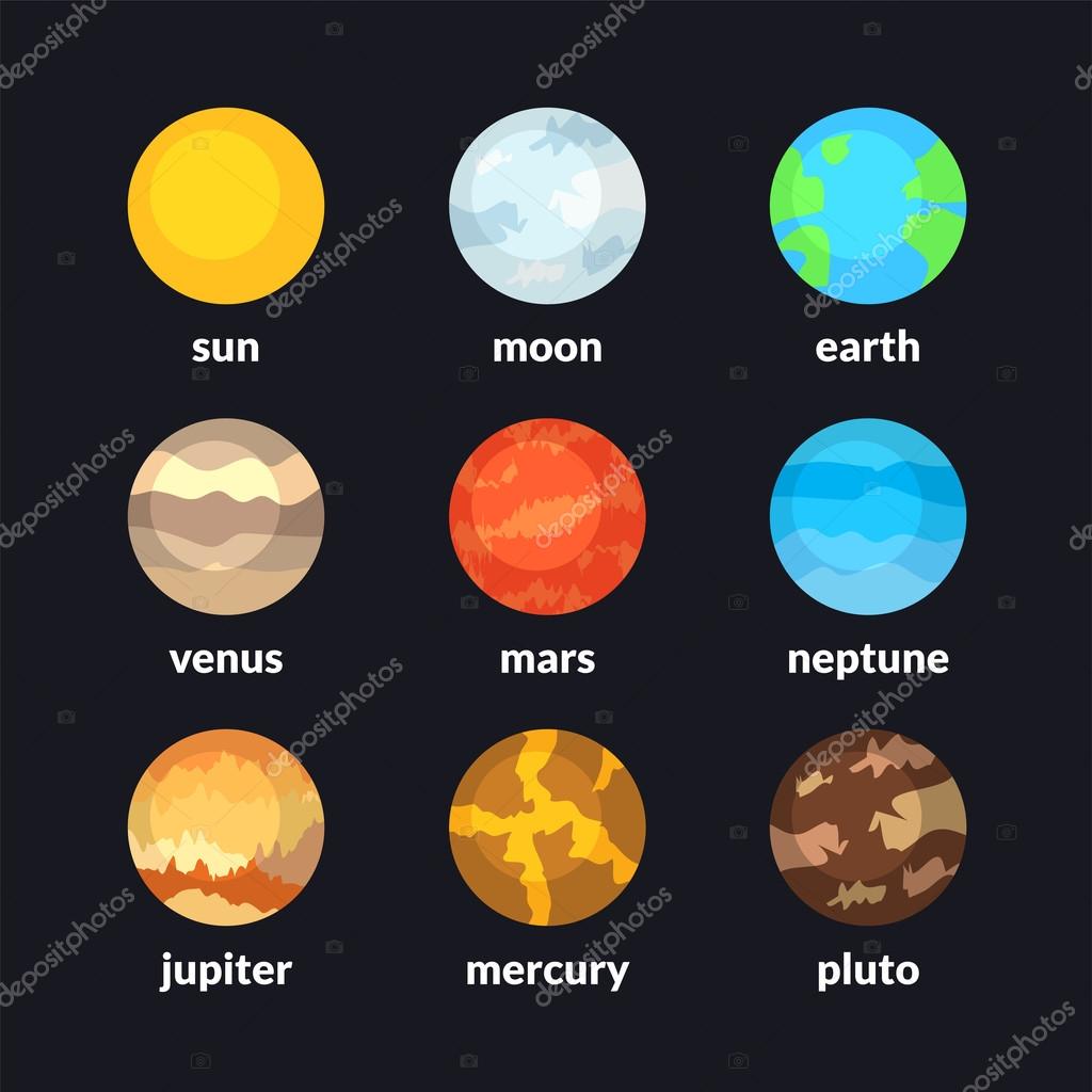 Planets of solar system, vector icons set