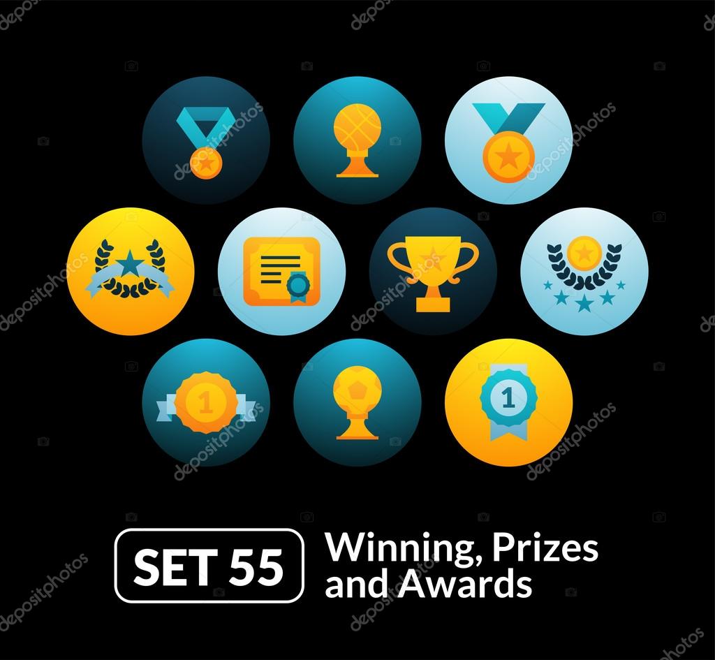 Winning, prizes and awards icons set — Stock Vector © sidmay 86588418