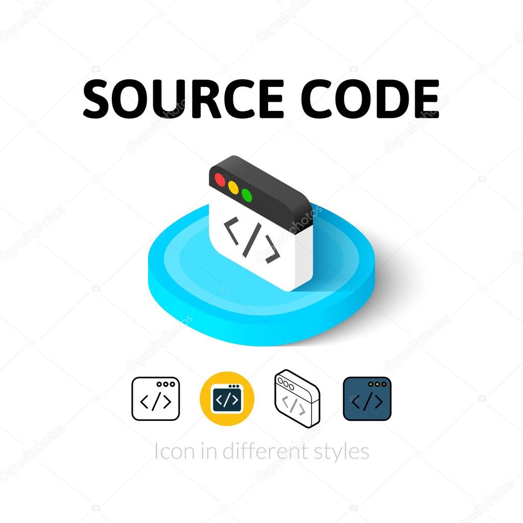 Source code icon, vector symbol in flat, outline and isometric style