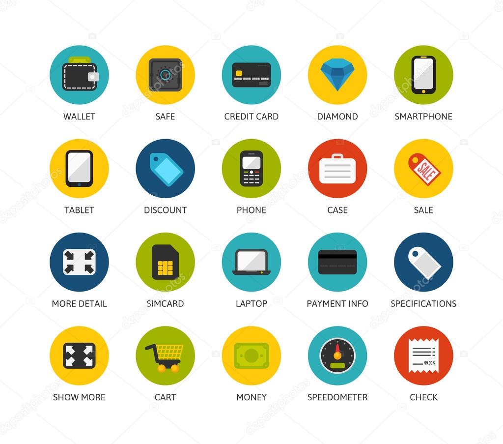 Round icons thin flat design, modern line stroke style, web and mobile design element, objects and vector illustration icons set - shopping and finance collection