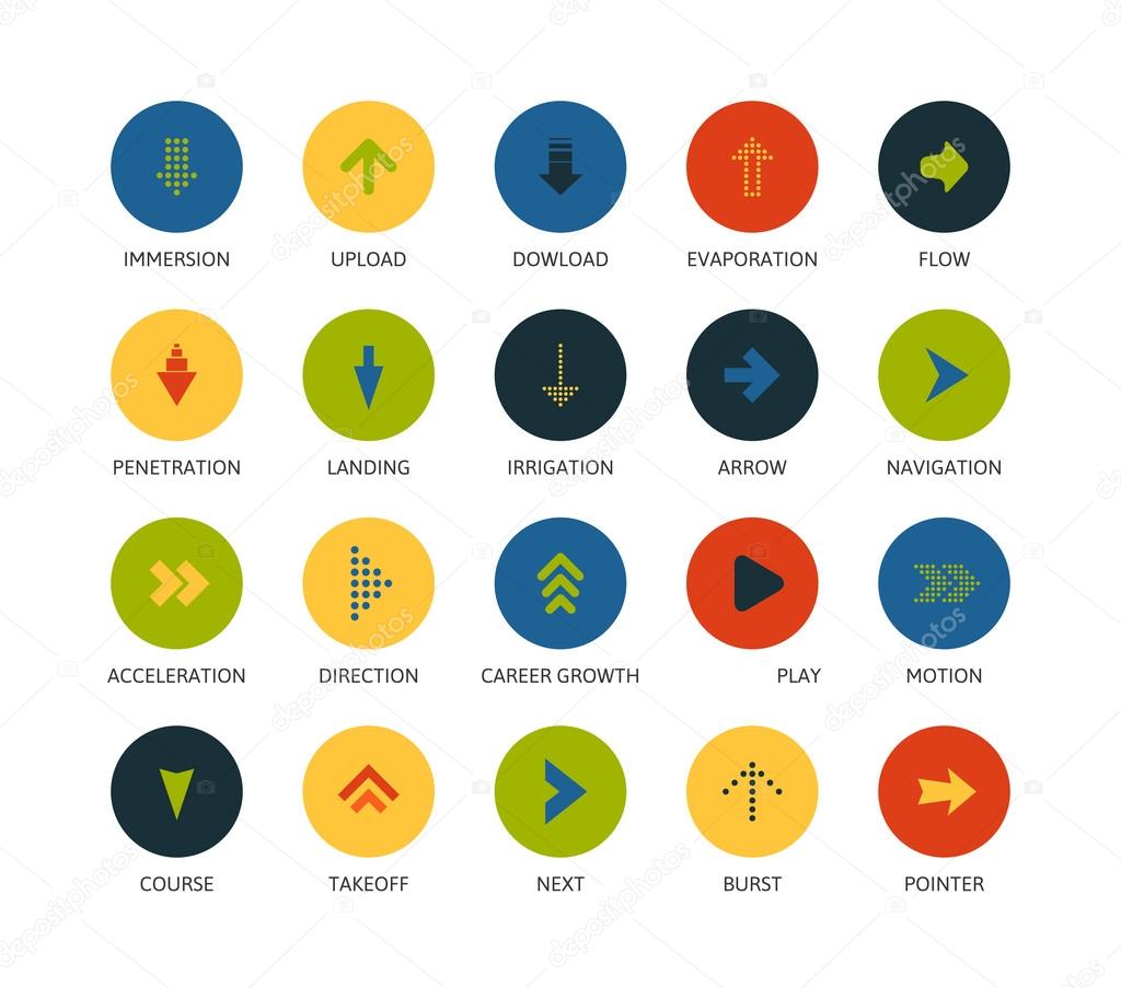 Round icons thin flat design, modern line stroke style, web and mobile design element, objects and vector illustration icons  set - signs arrows collection