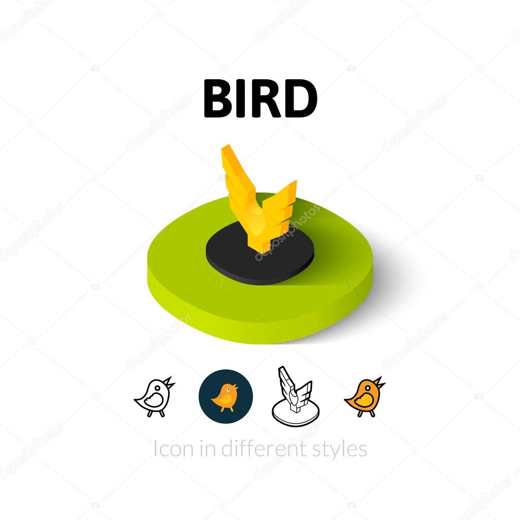 Bird icon, vector symbol in flat, outline and isometric style