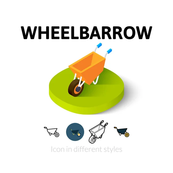 Wheelbarrow icon in different style — Stock Vector