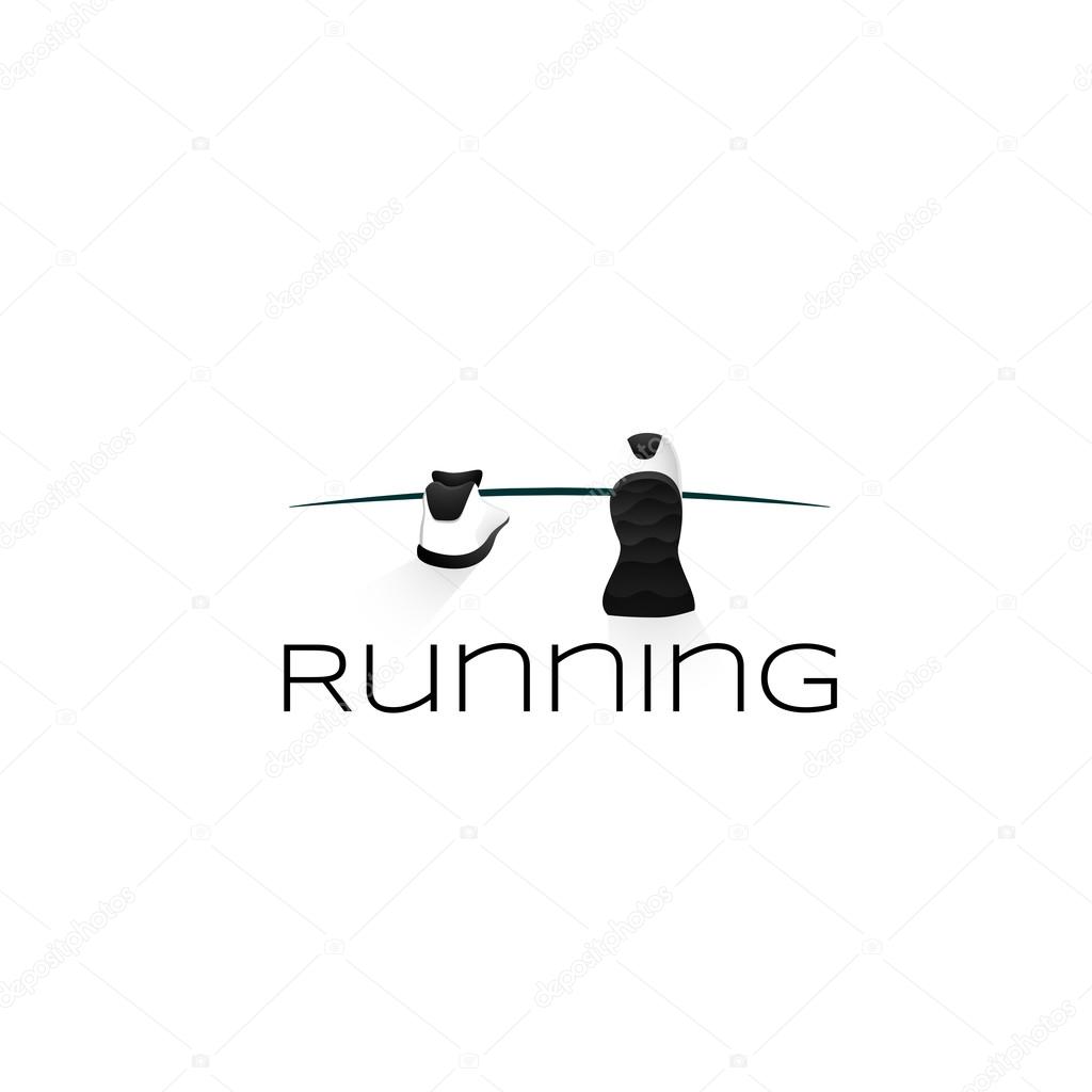 Sport shoes, wellness running concept logo, vector illustration background