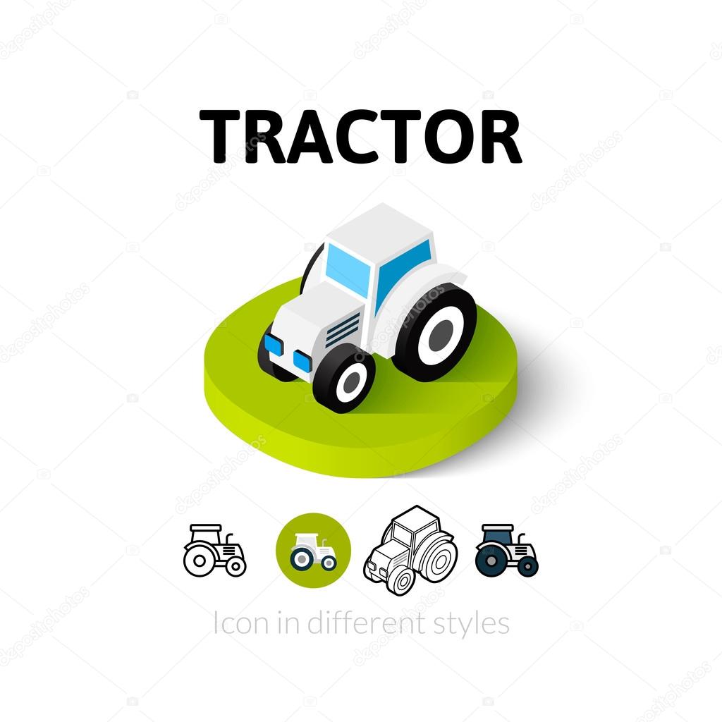 Tractor icon, vector symbol in flat, outline and isometric style