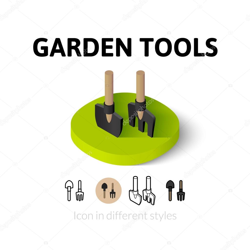 Garden tools icon, vector symbol in flat, outline and isometric style