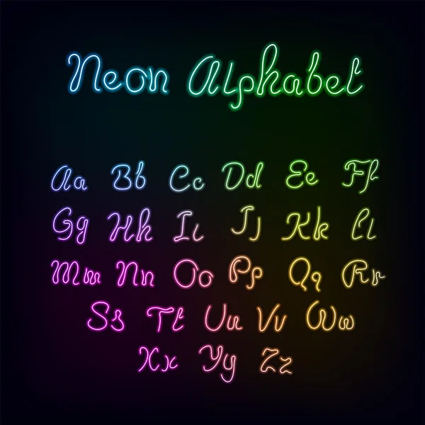 Neon szivárvány színű ragyogás ábécé. — Stock Vector