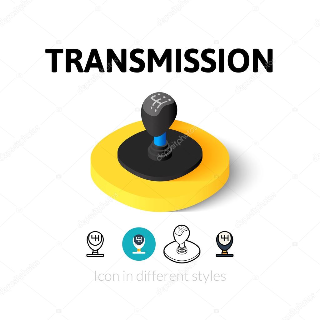 Transmission icon, vector symbol in flat, outline and isometric style
