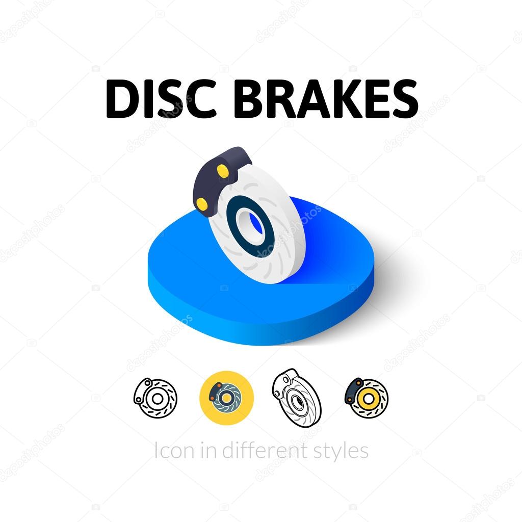 Disc brakes icon, vector symbol in flat, outline and isometric style