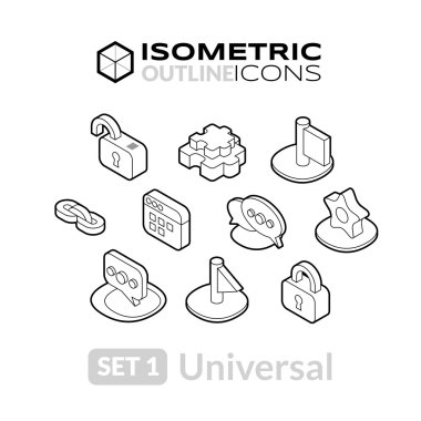 Isometric outline icons set