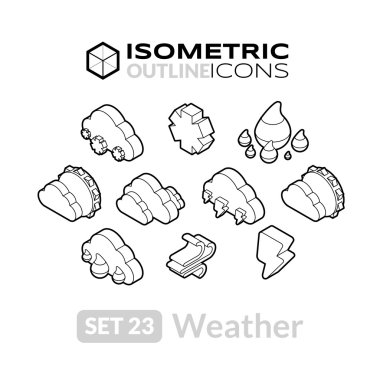 Isometric outline icons set clipart