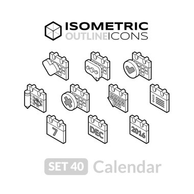 Isometric outline icons set