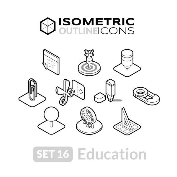 Set icone di contorno isometrico — Vettoriale Stock