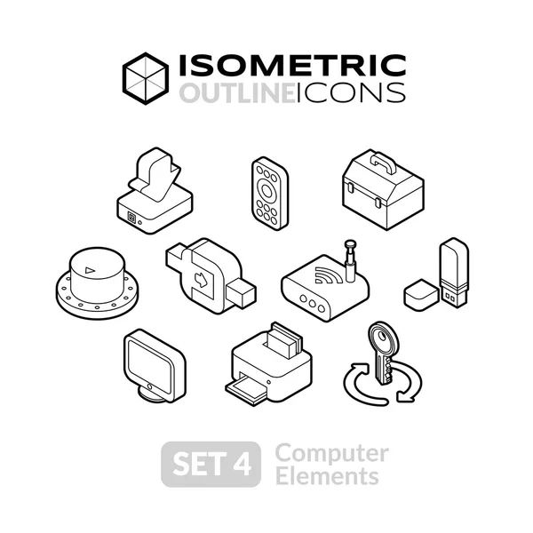 Isometric outline ikon diatur - Stok Vektor