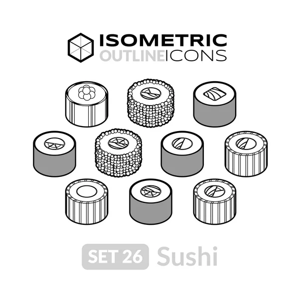 Isometric outline ikon diatur - Stok Vektor