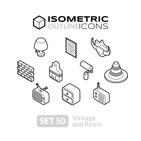 Isometric outline icons set — 图库矢量图片