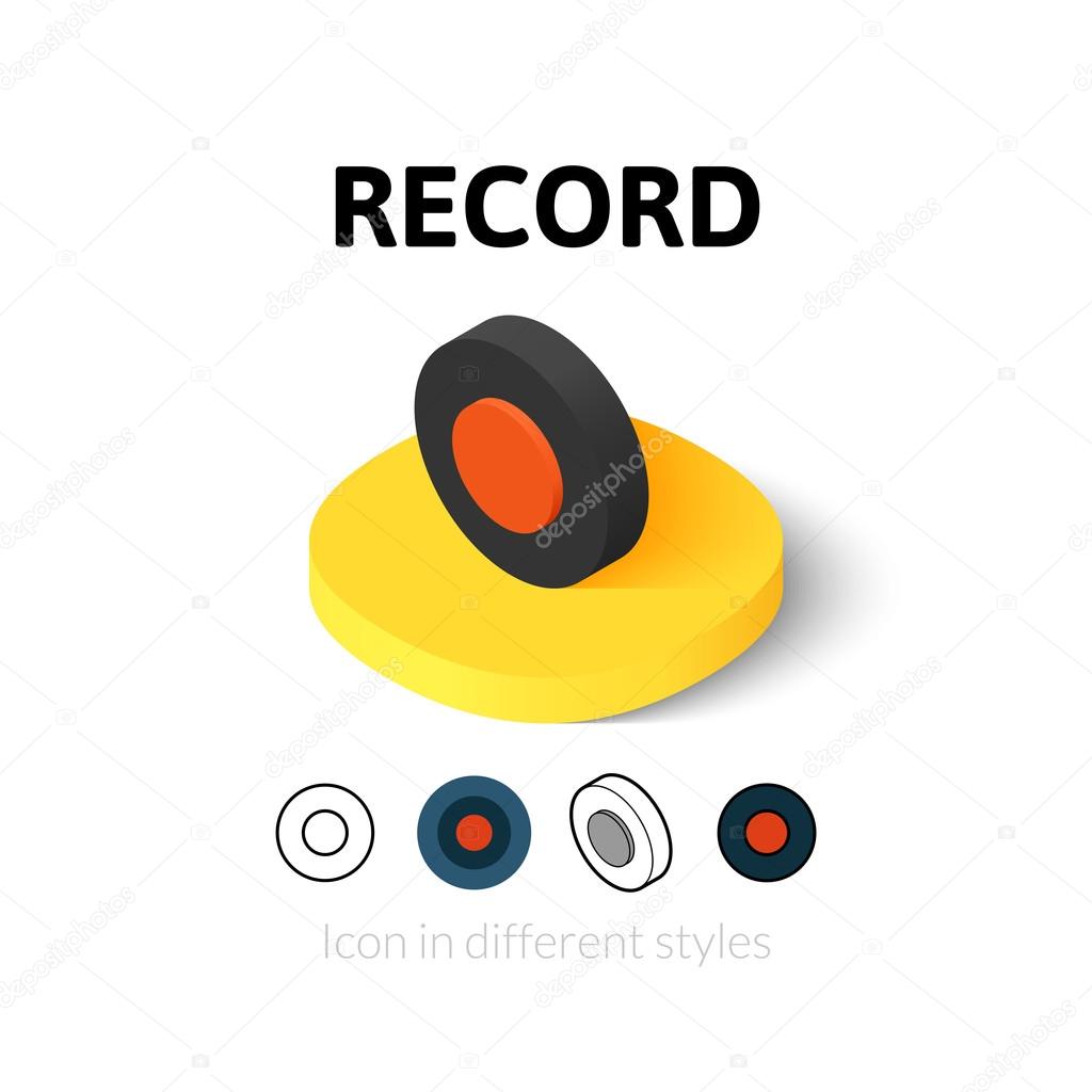 Record icon, vector symbol in flat, outline and isometric style