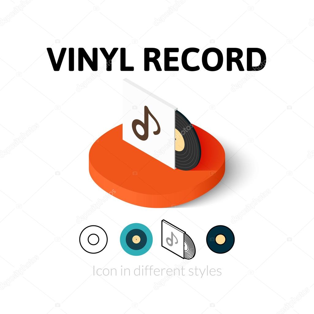 Vinyl record icon, vector symbol in flat, outline and isometric style