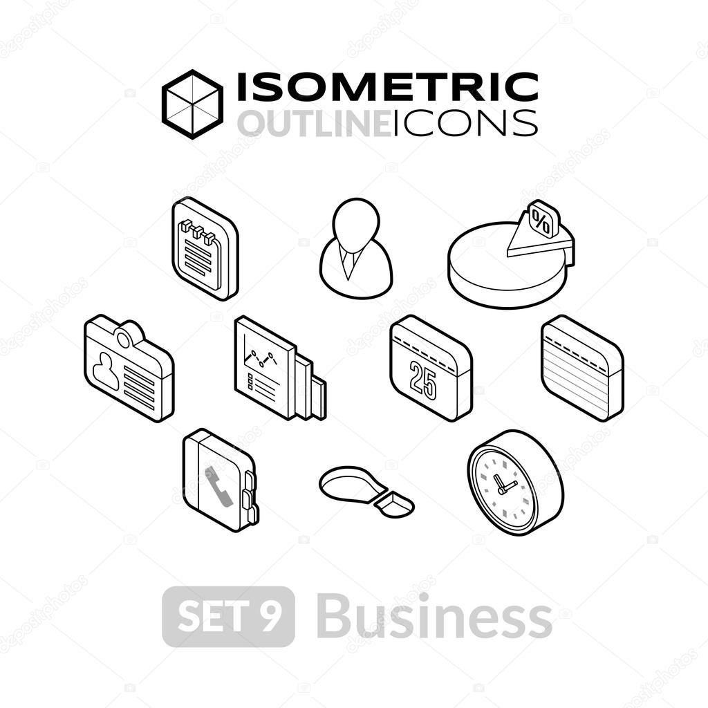 Isometric outline icons set 9