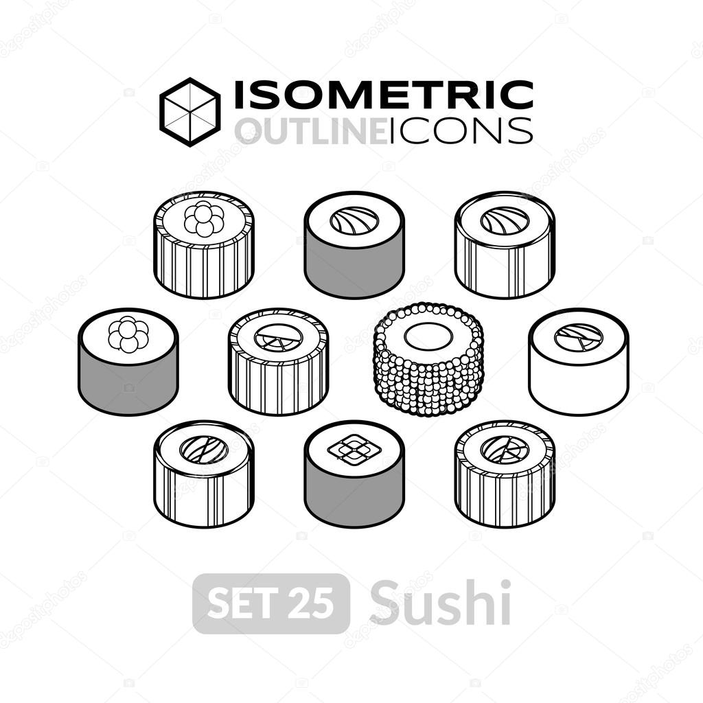 Isometric outline icons set