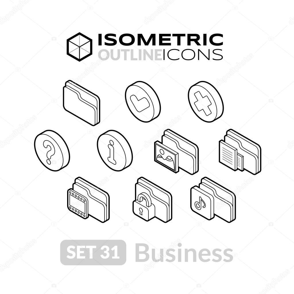 Isometric outline icons, 3D pictograms vector set - Interface symbol collection