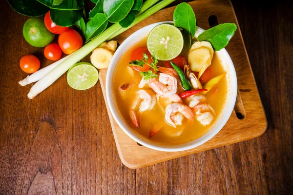 Tom yam kong or Tom yum soup. Thai food.