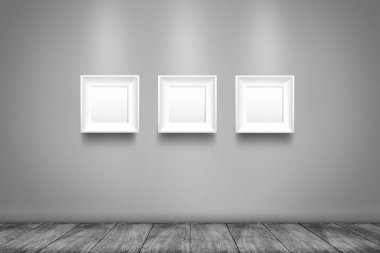 Üç beyaz fotoğraf çerçeveleri duvara kolaj