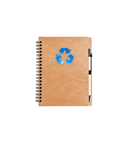 Nota livro papel com caneta isolada sobre fundo branco — Fotografia de Stock