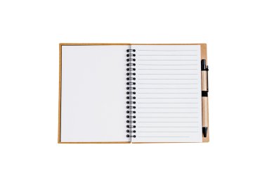 Açık Not Defteri ile beyaz arka plan üzerinde izole kalem