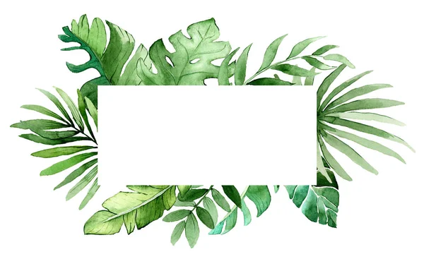 Watercolor Frame Tropical Leaves Flowers Invitation Place Your Text Wedding — Stock Photo, Image