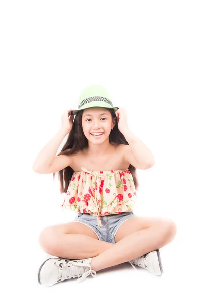 Portrait of little girl teenager pose on white background — Stock Photo, Image