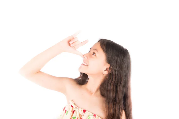 Porträt eines kleinen Mädchens Teenager-Pose auf weißem Hintergrund — Stockfoto