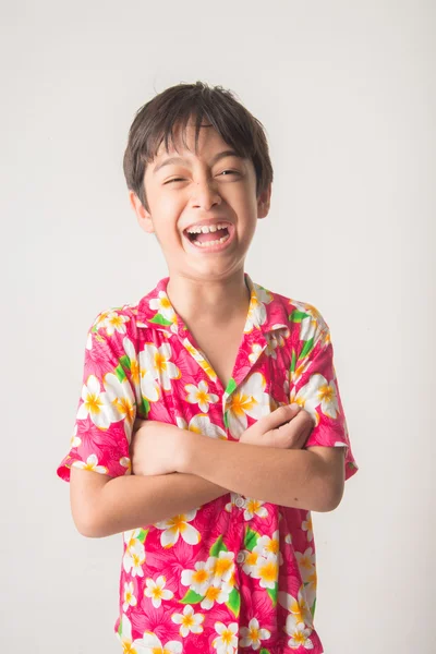 Little boy laughing portrait standing angry face — Stock Photo, Image