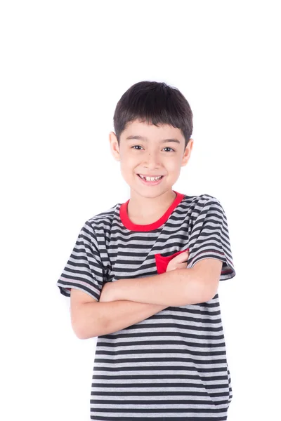 Pequeño niño wih cara divertida sobre fondo blanco —  Fotos de Stock