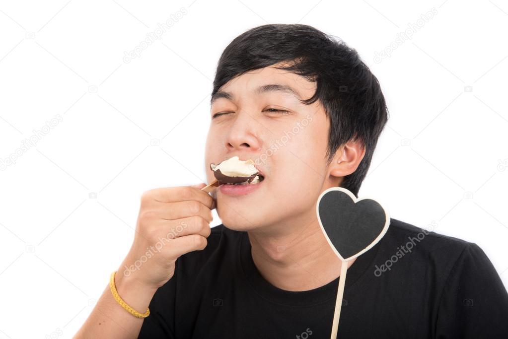 Valuable Asian man eating agree Not deceived Asian man eating