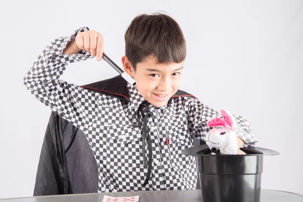 Little boy pretend as a magician performance with fun — Stock Photo, Image