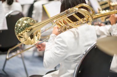 Takım orkestrası performansı olan tromboncu 