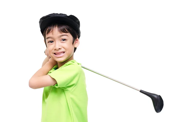 Menino tomando clube de golfe — Fotografia de Stock